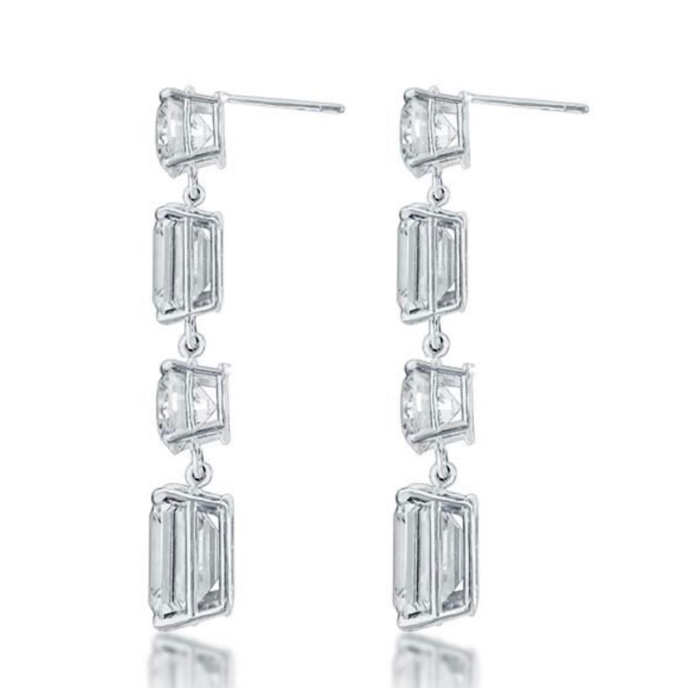Italo Emerald Created White Sapphire Drop Earrings - Picture 3 of 5